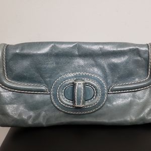Authentic Prada blue leather clutch purse